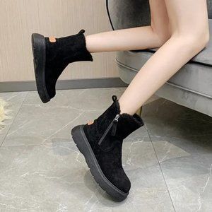 New Women's fleece side zip snow boots high top cotton shoes size 8